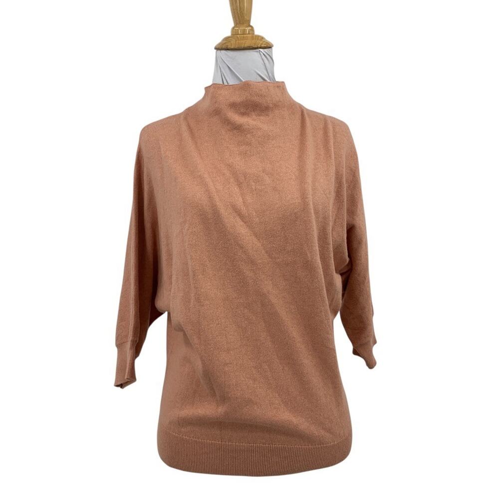 R Label Sweater Womens XS Peach Cashmere Organic Cotton Blend 3/4 Sleeve Mock